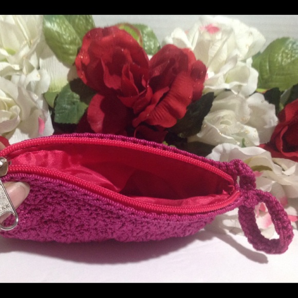 Pink Crochet Coin Purse Accessory Bag with strap - Picture 8 of 16